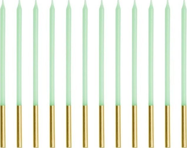 Świeczki urodzinowe gładkie zielone 14cm 12szt