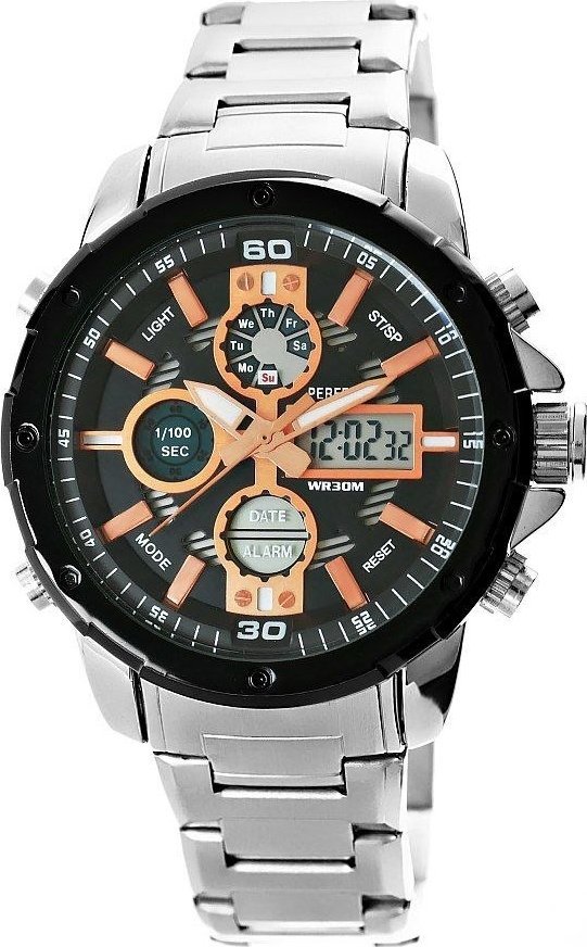 Zegarek Zegarek Męski Perfect A8026B-1 Dual Time Iluminacja i Fluorescencja