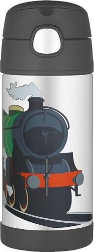 Thermos Kubek dla dzieci ze słomką Thermos FUNtainer 355 ml (stalowy/czarny) motyw pociąg