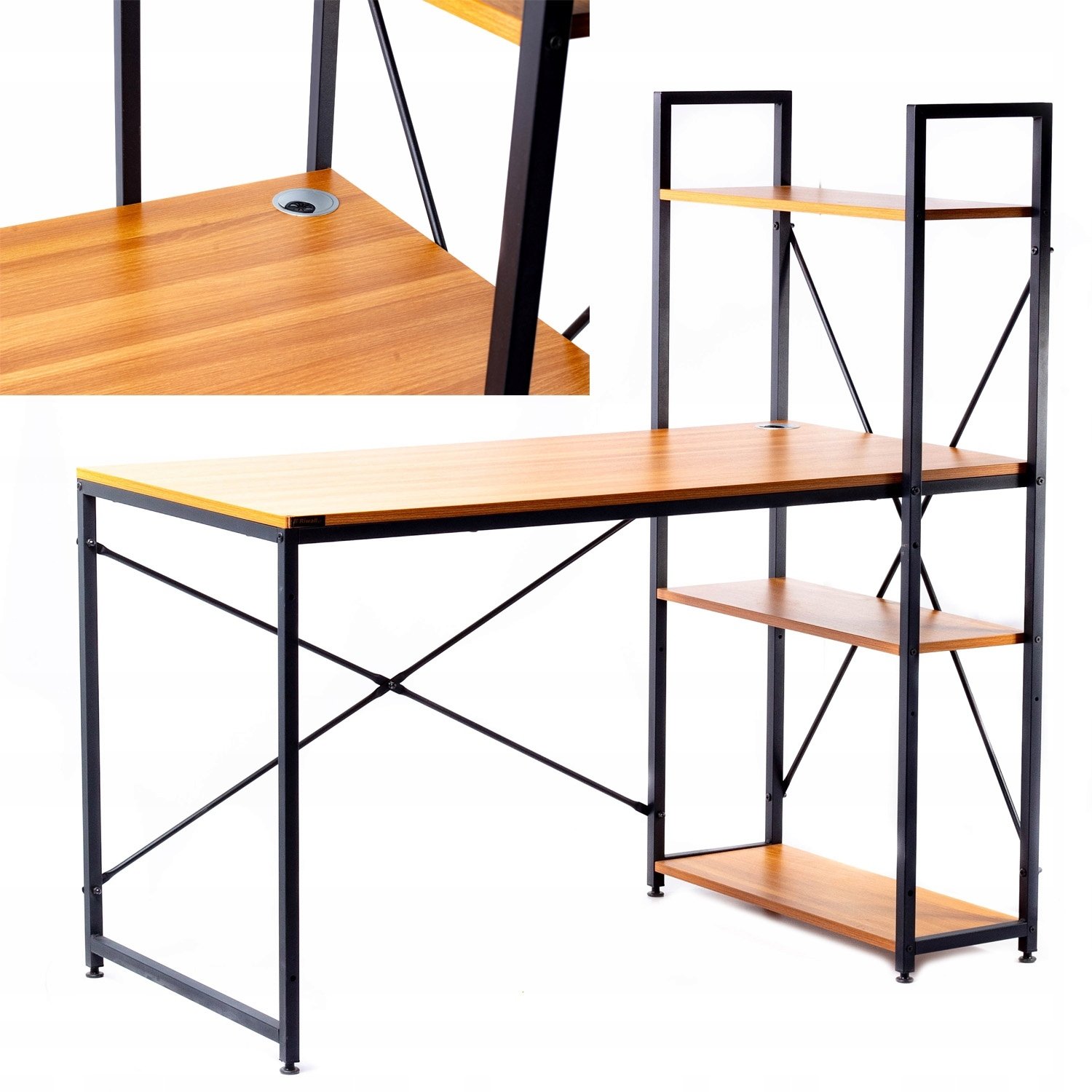 BIURKO KOMPUTEROWE LOFT SZKOLNE RIWALL RD-01 Z REGAŁEM I PÓŁKAMI GAMINGOWE