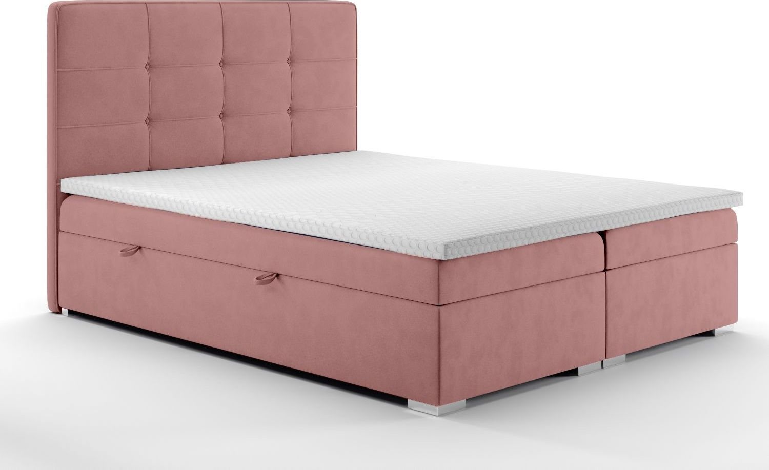 LAVERTO Łóżko kontynentalne TUTO 160x200 różowe velvet z pojemnikiem