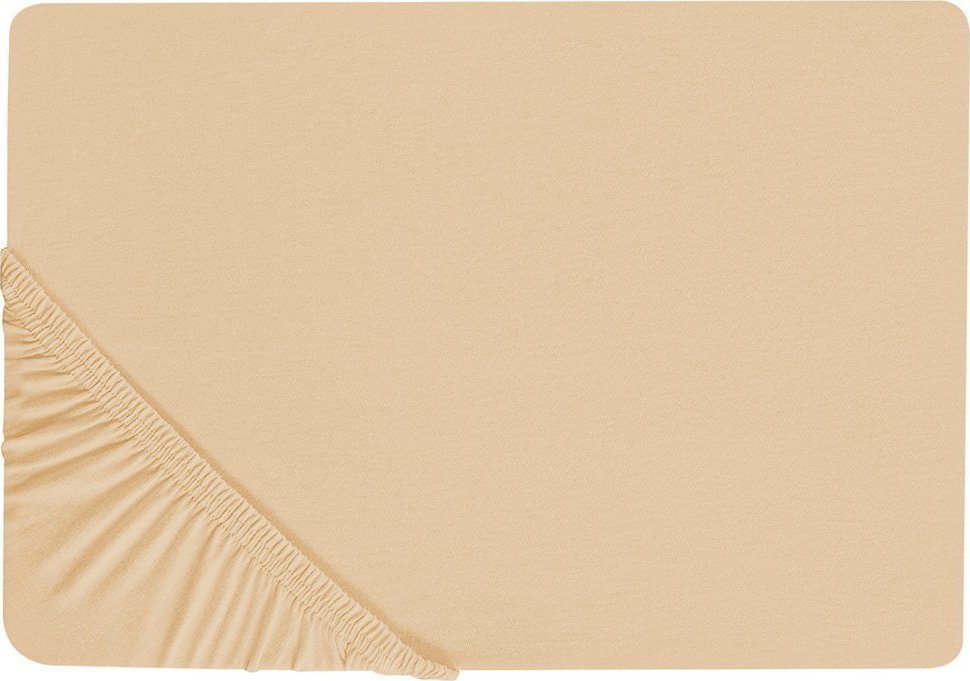 Beliani Bawełniane prześcieradło z gumką 180 x 200 cm piaskowe JANBU