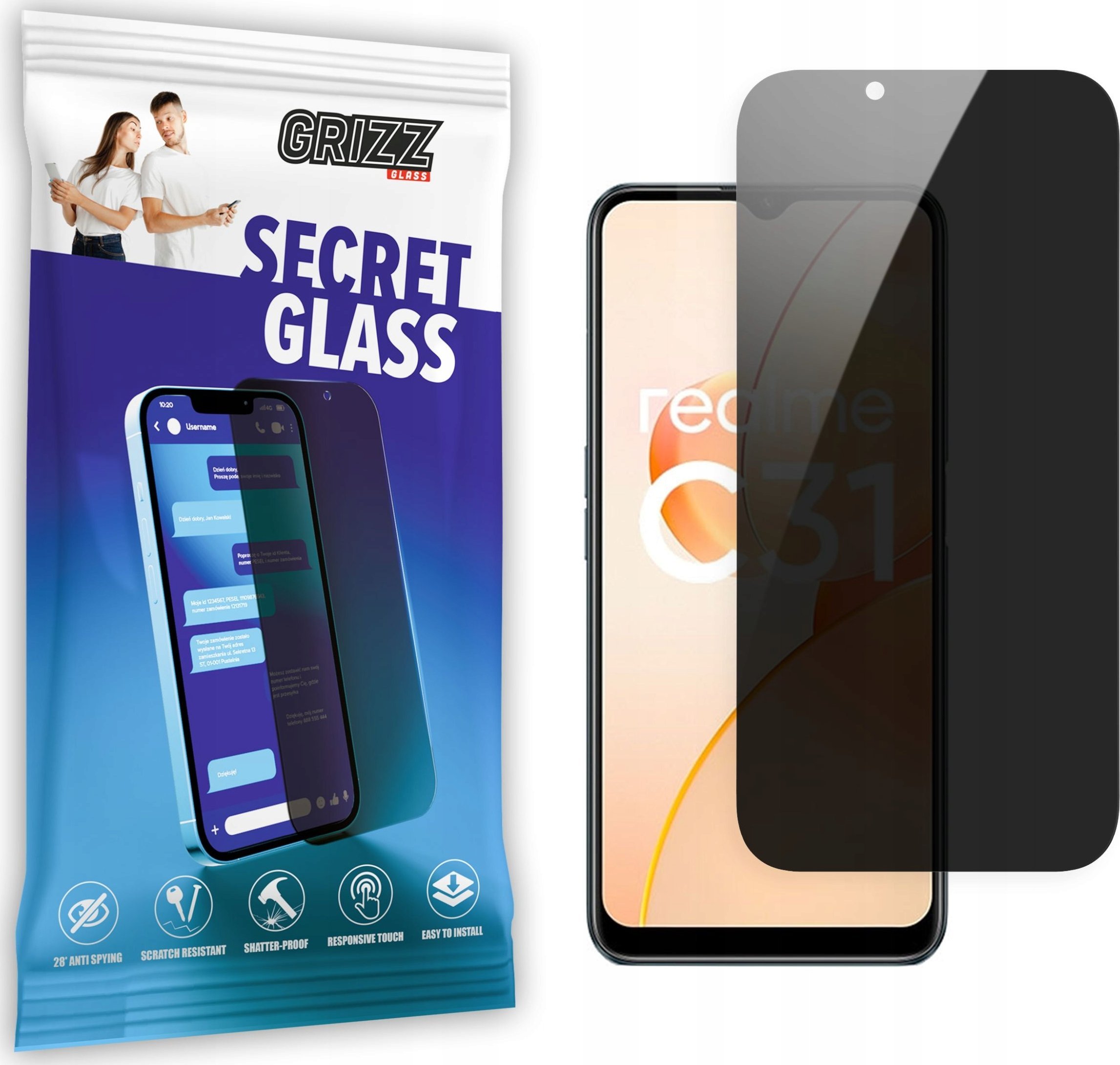 GrizzGlass Szkło prywatyzujące GrizzGlass SecretGlass Realme C31