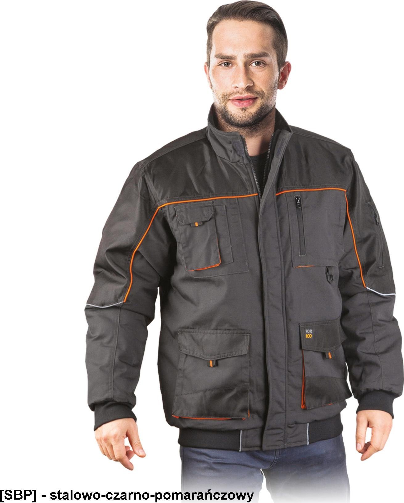 R.E.I.S. FOR-WIN-J - kurtka ochronna ocieplana, kołnierz stójka, podszewka 100% poliester - stalowo-czarno-pomarańczowy M