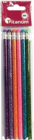 Ołówki brokatowe z gumką HB 6szt