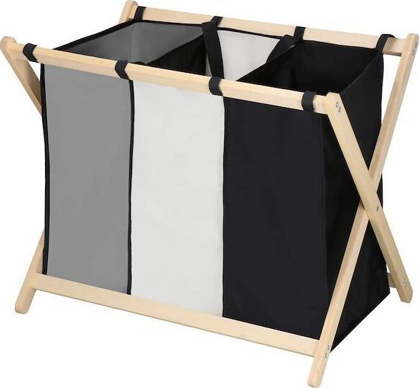 Kosz na pranie z trzema komorami 105 L składany pojemnik czarny, szary, ecru UNIWERSALNY