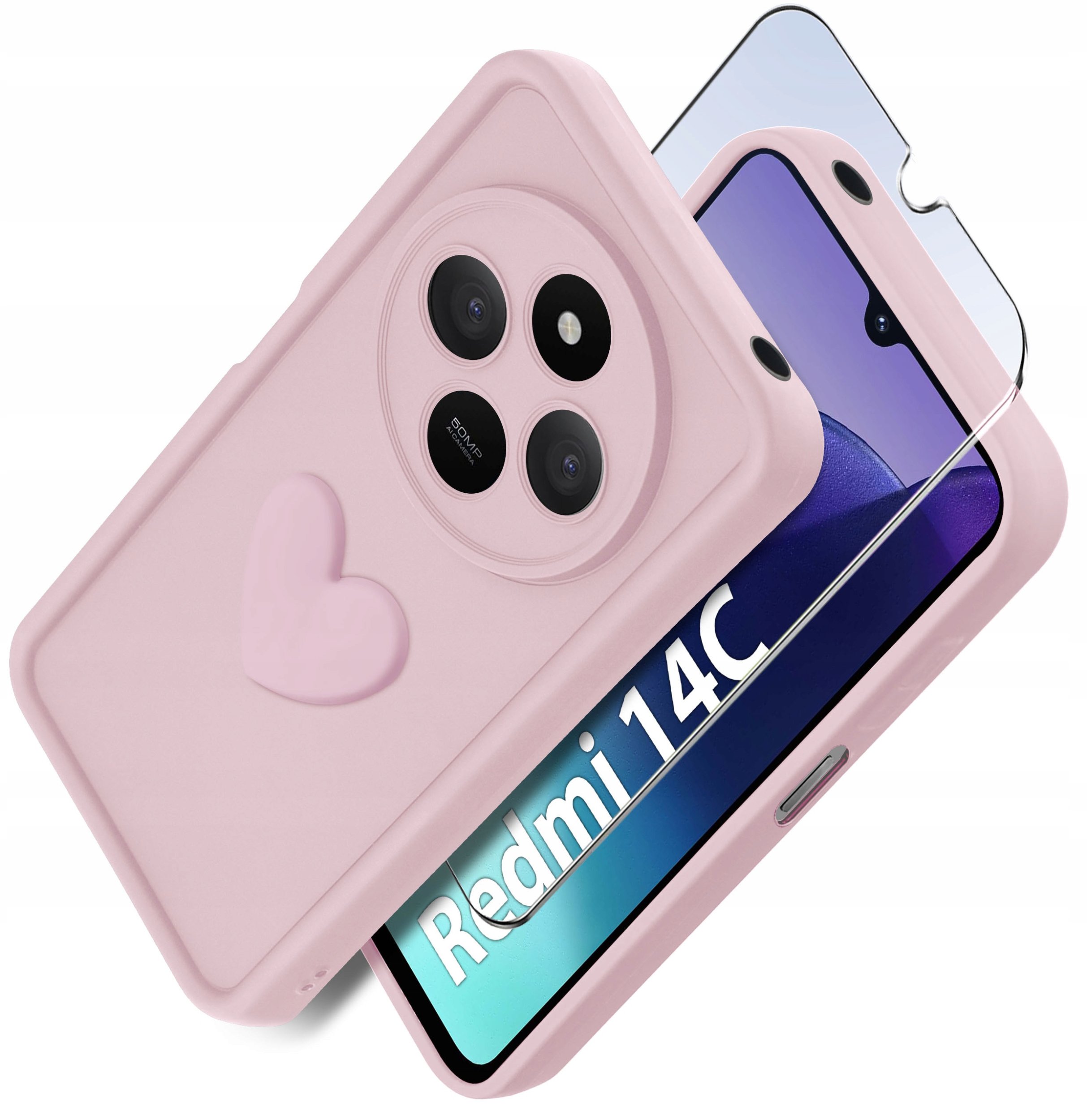 Etui do Xiaomi Redmi 14C silikonowe MATOWE serce + Szkło ochronne na ekran