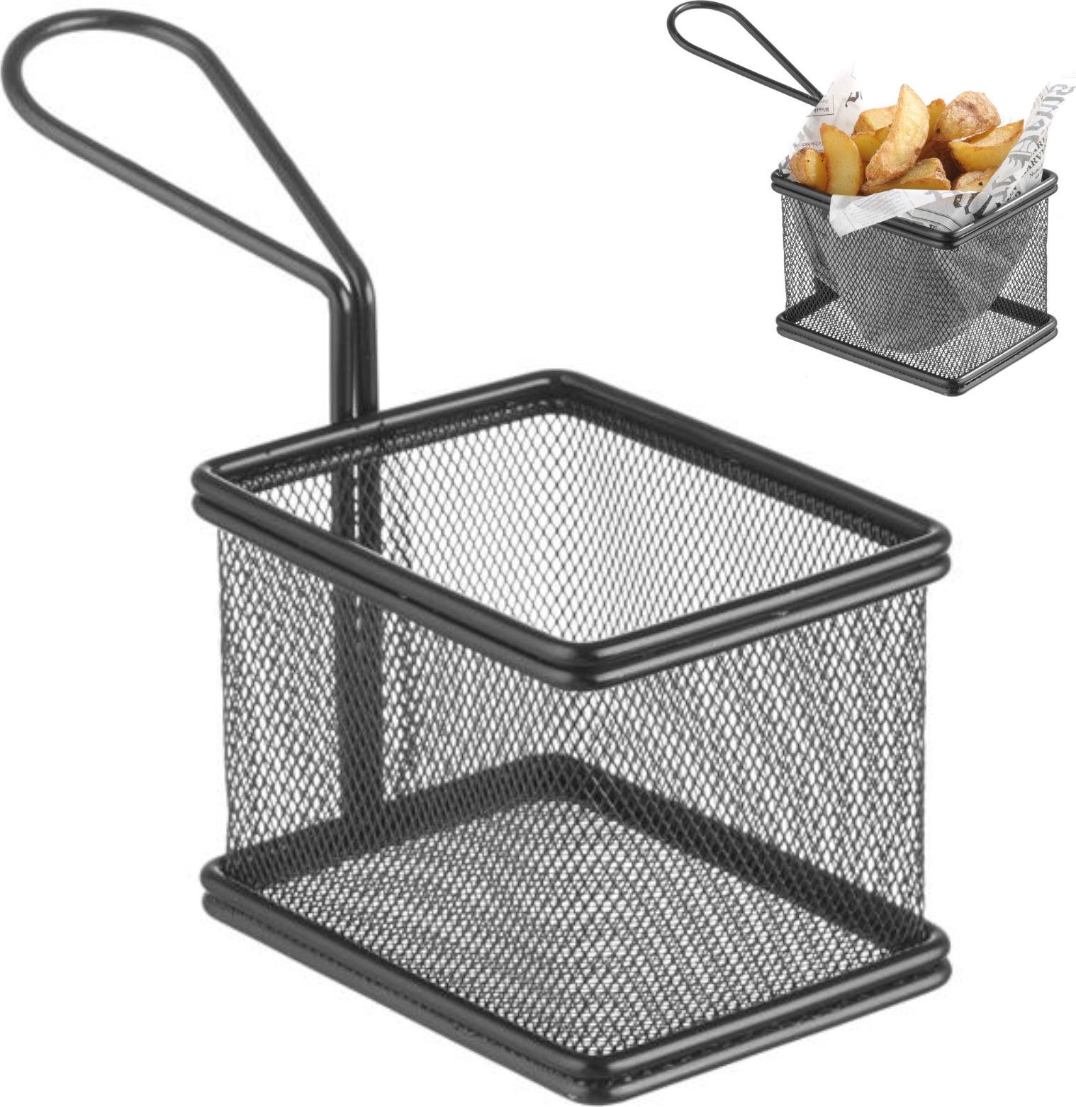 Hendi Koszyk do podawania smażonych przekąsek miniaturowy z uchwytem 100x80x75 mm - Hendi 425619 Koszyk do podawania smażonych przekąsek miniaturowy z