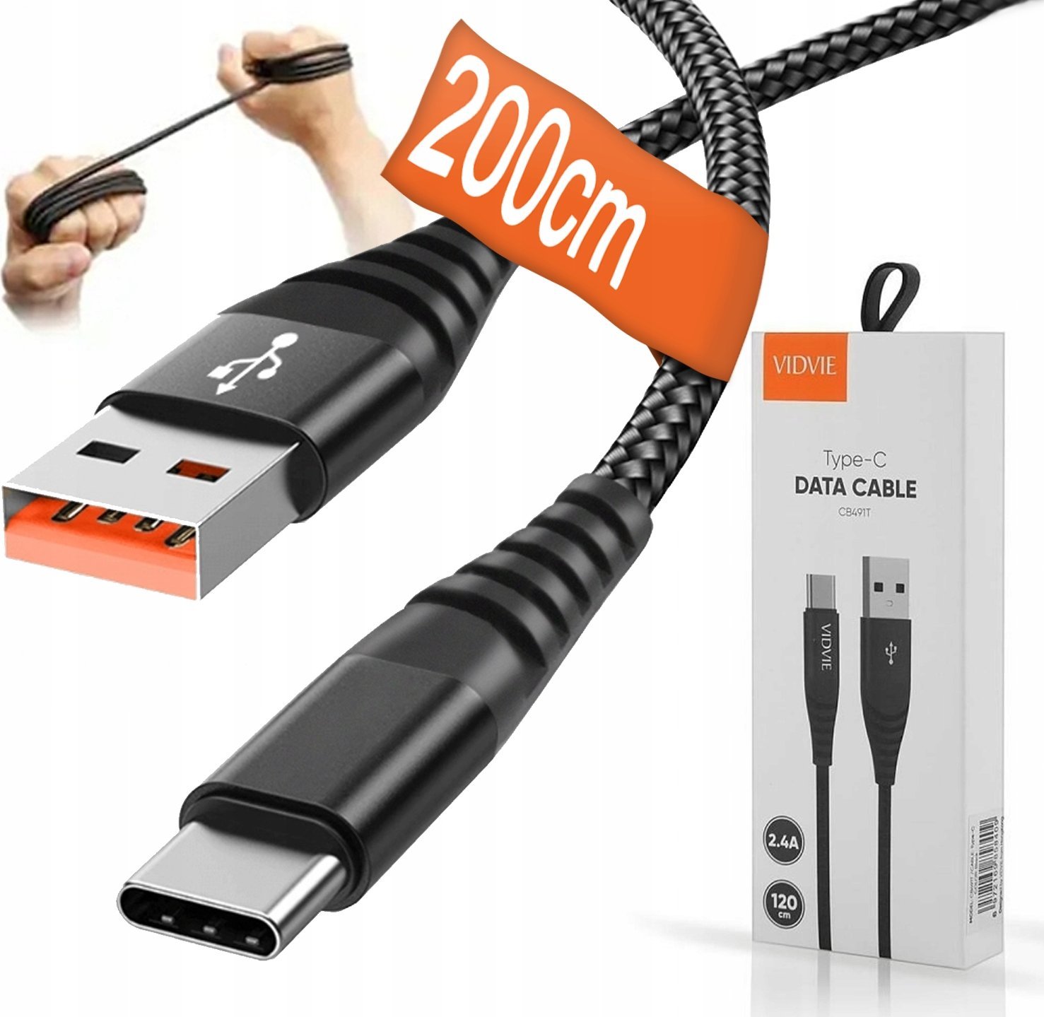 Kabel USB Vidvie USB-A - USB-C 2 m Czarny (CABL0027)