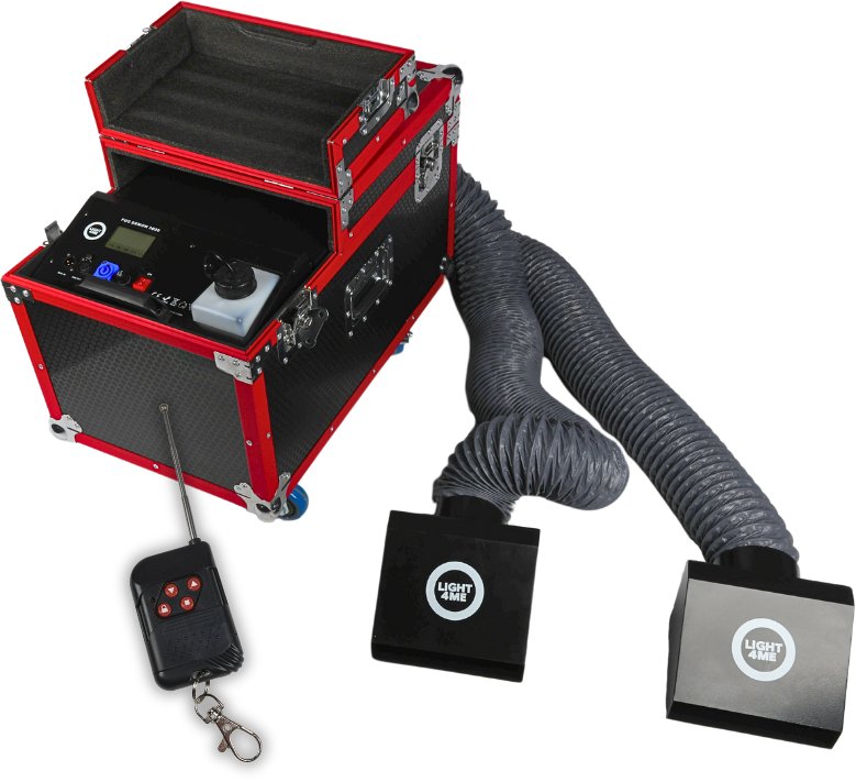 LIGHT4ME FOG DEMON 3000 ultradźwiękowa wytwornica ciężkiego dymu pilot case dwa węże do rozprowadzania pary