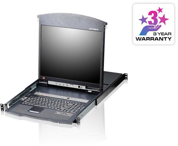 Przełącznik KVM ATEN KL1516AM, TFT 43 cm, VGA, PS/2-USB over Kat 5, 16 portów, niemiecki układ klawiatury