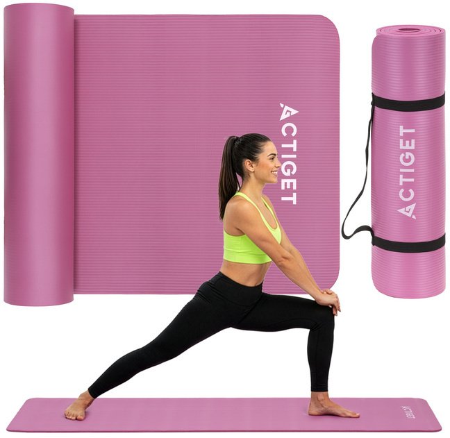 Mata do ćwiczeń 183x61 cm antypoślizgowa NBR do jogi, stretchingu z uchwytem różowa UNIWERSALNY