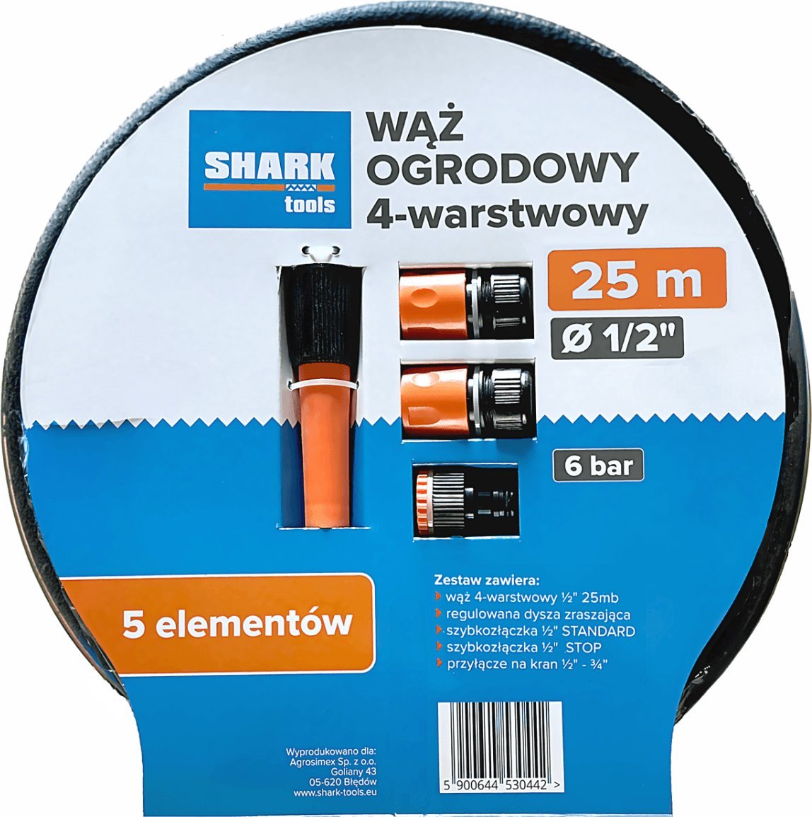 Zestaw wąż ogrodowy 4-warstwowy 1/2'' 25m z akcesoriami Shark Tools