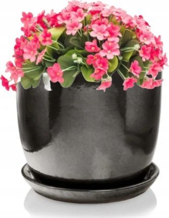 Polnix Doniczka ceramiczna z podstawką grafitowa minimalistyczna 31x27cm