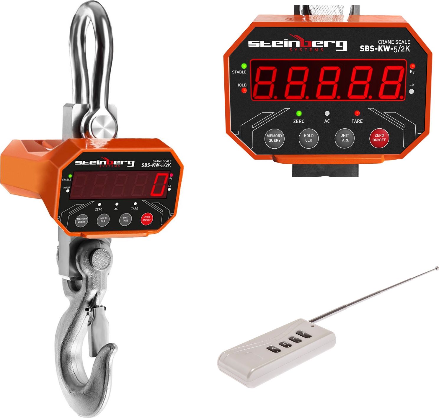 Steinberg Waga wisząca - 5 TON - waga hakowa z pilotem dla przemysłu do 5000 Kg - LED Waga hakowa z pilotem SBS-KW-5 LED do 5000kg