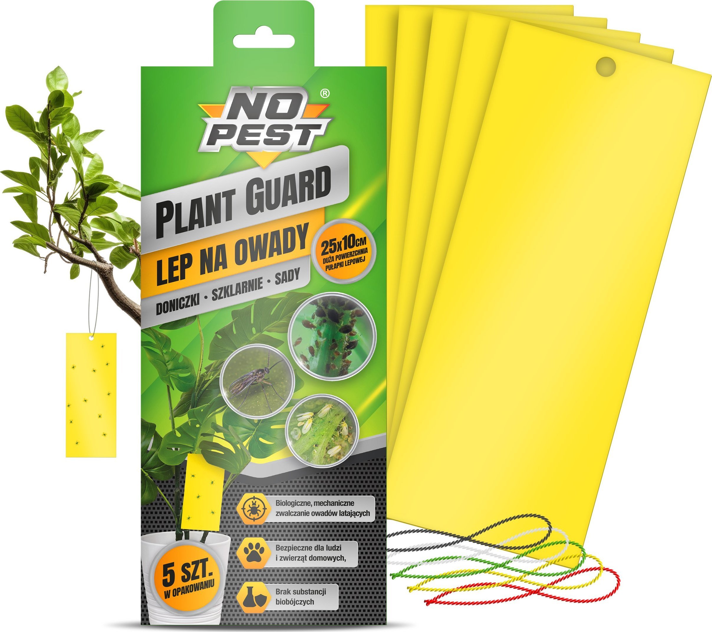 NO PEST Lep do Doniczek Szklarni Sadów 25x10cm (5 szt) Pułapki Lepowe Lepy na Mszyce Ziemiórki Muszki Mrówki i Inne Szkodniki Roślin