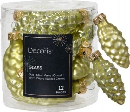 Kaemingk Bombki szklane szyszki na choinkę zielone zestaw 12 sztuk