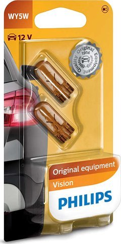 Philips ŻARÓWKA WY5W 12V/5W W2,1X9,5D POMARAŃCZOWA (CAŁOSZKLANA) BLISTER 2SZT