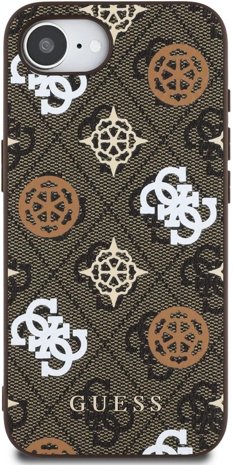 Etui Guess PU 4G Peony z MagSafe na iPhone 16e - brązowe
