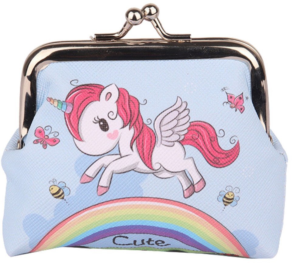 Portfelik Dziecięcy Jednorożec Tęcza Niebieski Metalowy Zatrzask 10x9cm