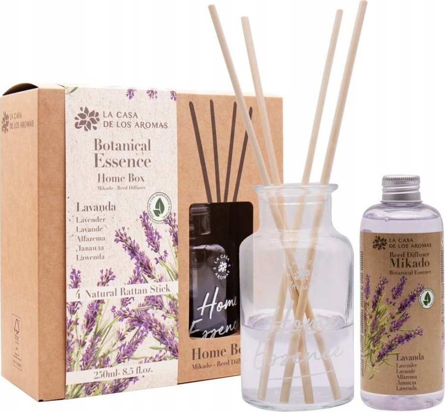 Dyfuzor zapachowy LA CASA DE LOS AROMAS_Botanical Essence patyczki zapachowe Lawenda 250ml