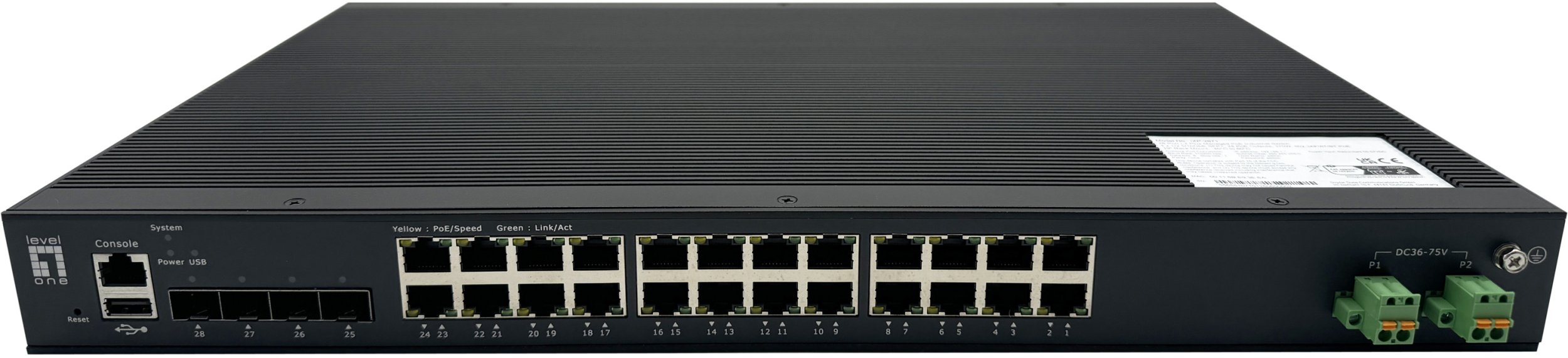 LevelOne IXP-2871 łącza sieciowe Zarządzany L2+ Gigabit Ethernet (10/100/1000) Obsługa PoE Czarny