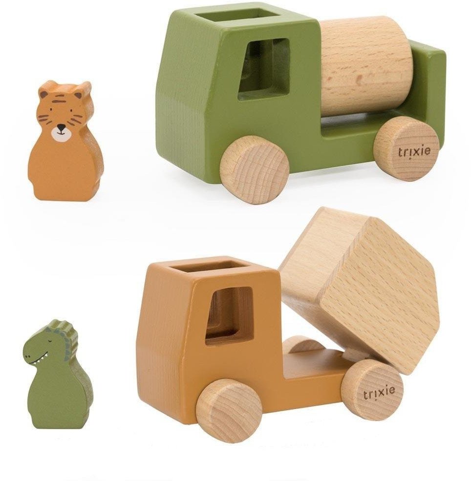Samochody drewniane budowlane ze zwierzątkami