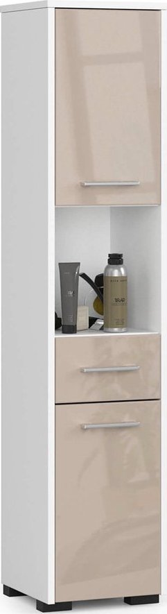 Elior Regał łazienkowy z drzwiczkami biały + cappuccino połysk - Orraro 4X