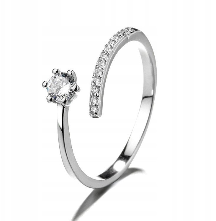 Srebrny DAMSKI PIERŚCIONEK REGULOWANY Uniwersalny KRYSZTAŁY Zaręczynowy