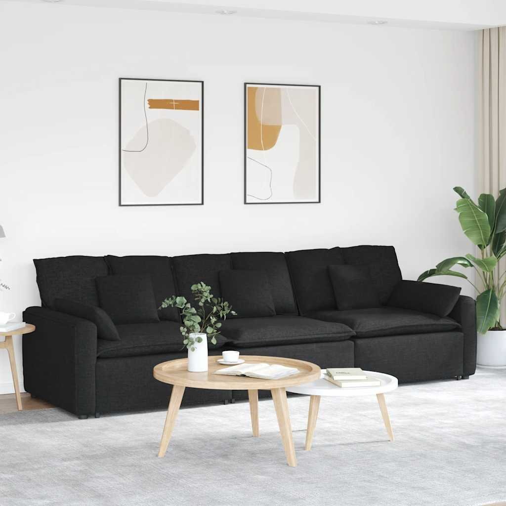 Sofa modułowa z poduszkami, czarna