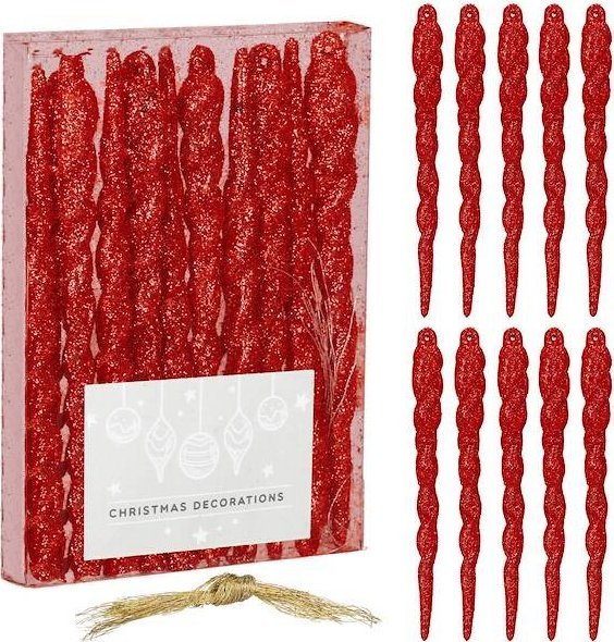 Springos Bombki choinkowe sople 12 cm zestaw 10 szt. ozdoby świateczne, brokatowe czerwone UNIWERSALNY