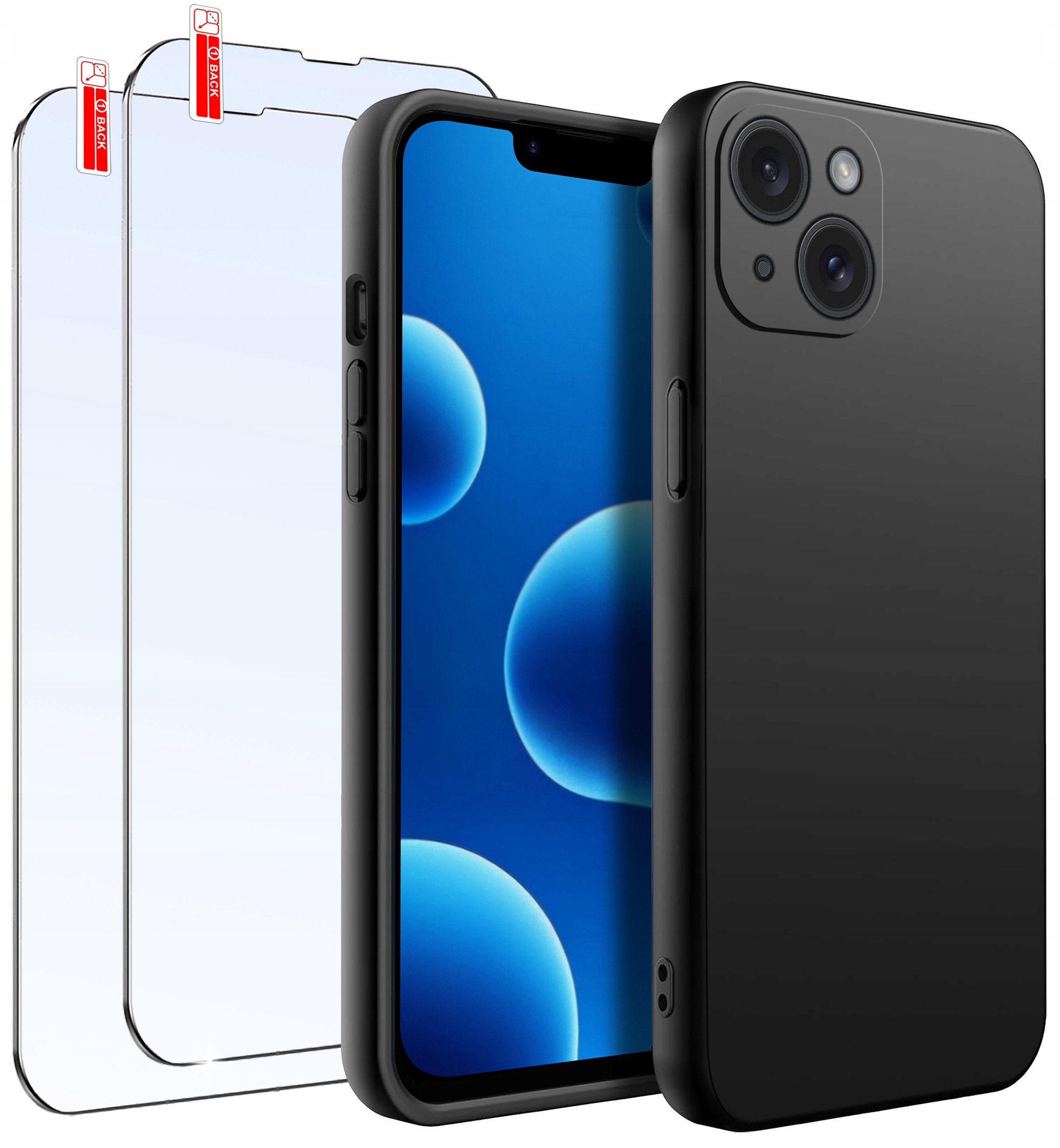 ZESTAW Etui do iPhone 13 Mini | Matowe Czarne Silikon Slim + 2 SZTUKI SZKŁO