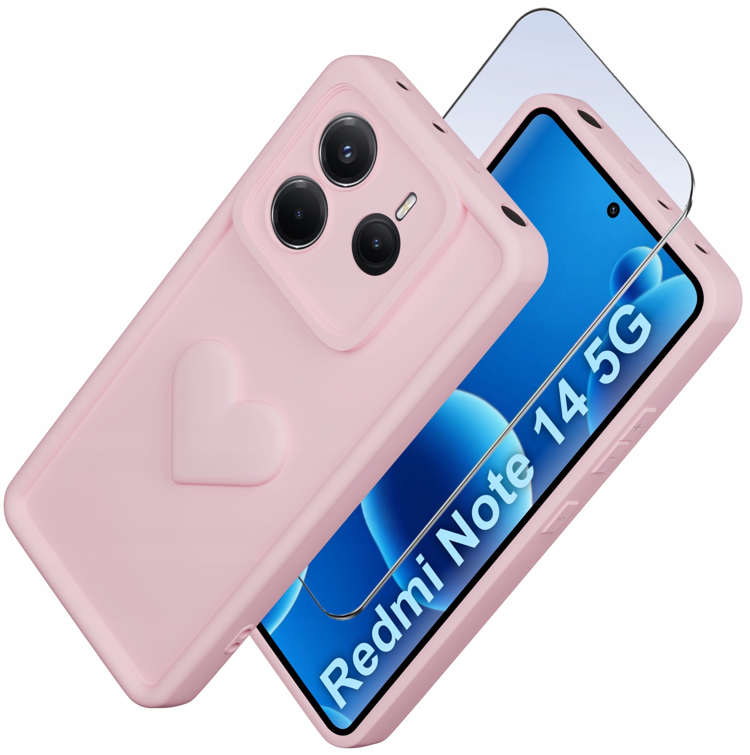 Etui do Xiaomi Redmi Note 14 5G silikonowe MATOWE serce + Szkło 9H