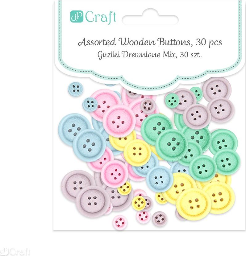 DP Craft GUZIKI DREWNIANE MIX, 30 SZT. - PASTELOWE Dalprint