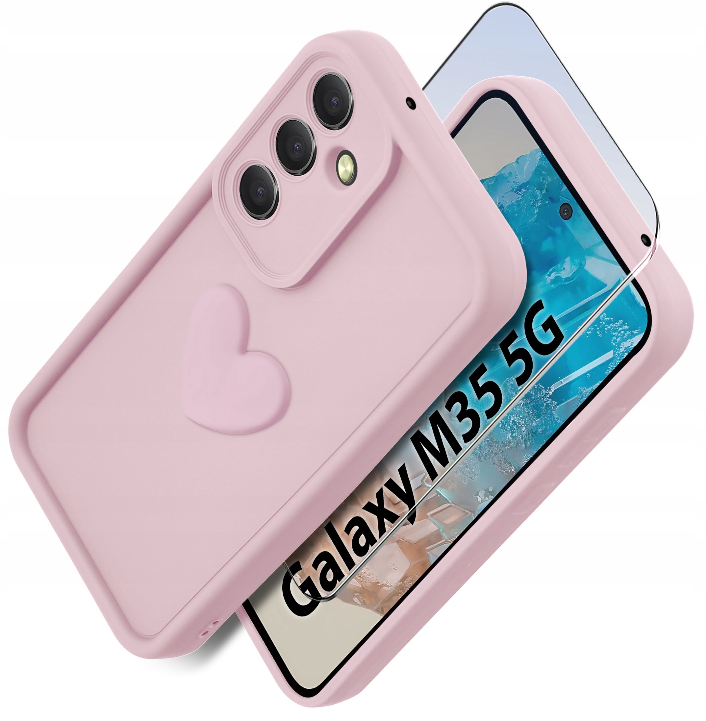 Etui do Samsung M35 5G silikonowe MATOWE serce + Szkło ochronne na ekran 9H