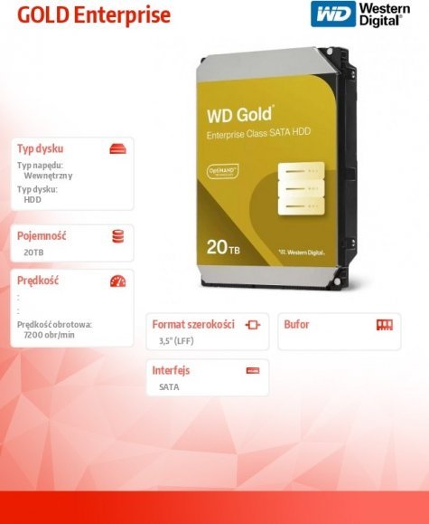 western digital Dysk HDD GOLD Enterprise 20TB 3,5 SATA WD203KRYZ