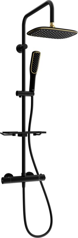 Zestaw prysznicowy Mexen Mexen KT49 zestaw prysznicowy natynkowy z deszczownicą i baterią termostatyczną, czarny/złoty - 771504993-75