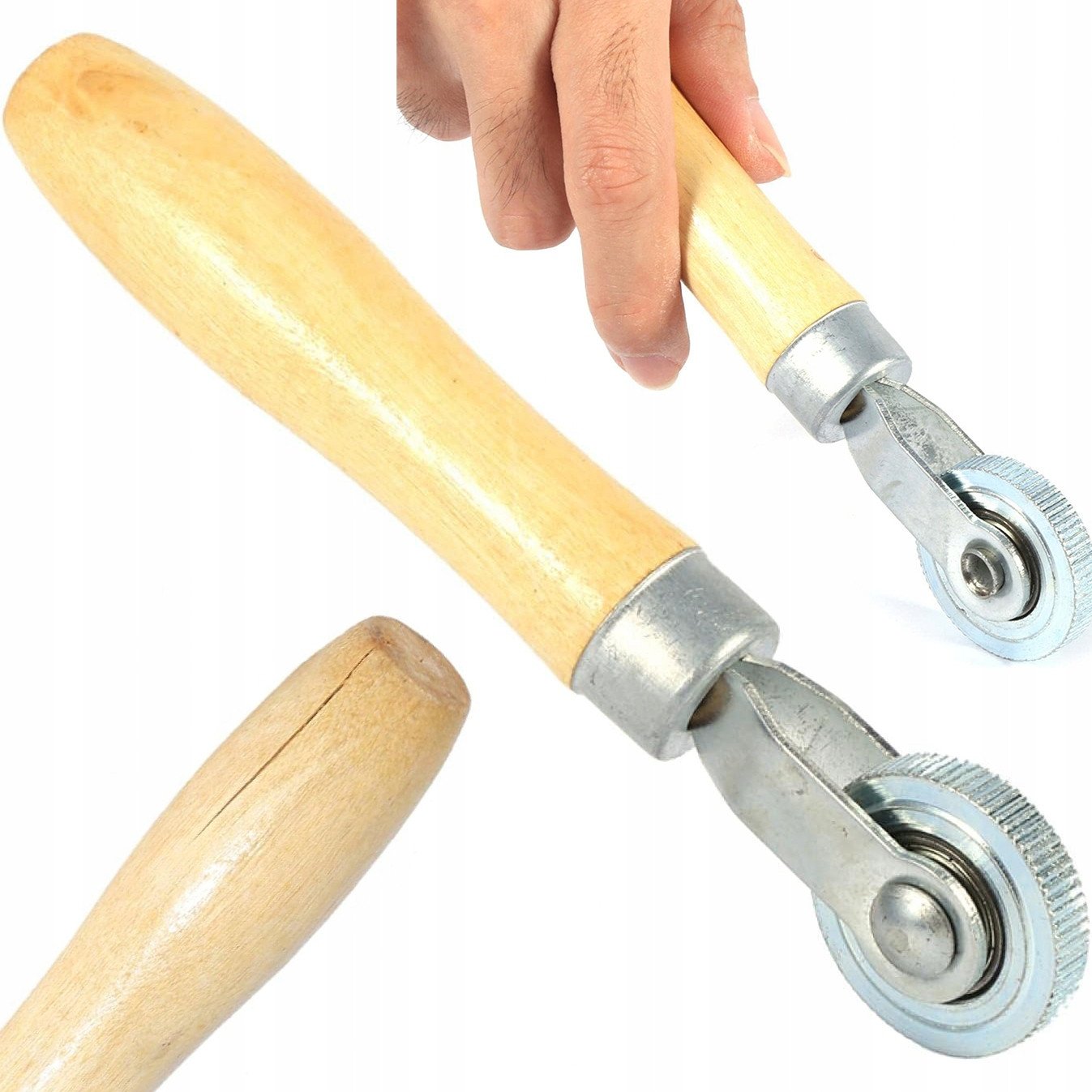 WAŁEK ROLKA DOCISKOWA DO ŁATEK PAPY GUMY Z ŁOŻYSKIEM 6MM DREWNIANA RĄCZKA