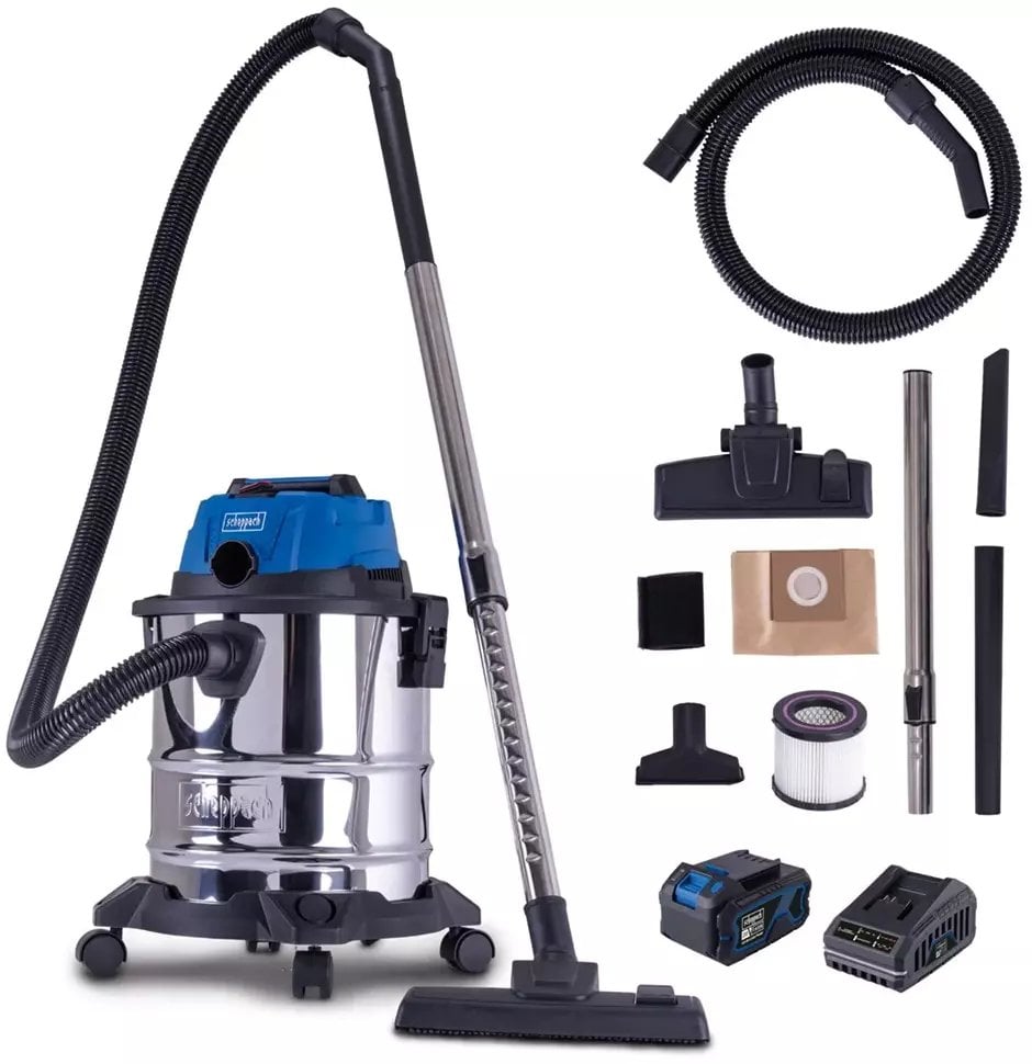 Odkurzacz Scheppach Akumuliatorinis odkurzacz do nawilżania i osuszania C-NTS20-X – SET L