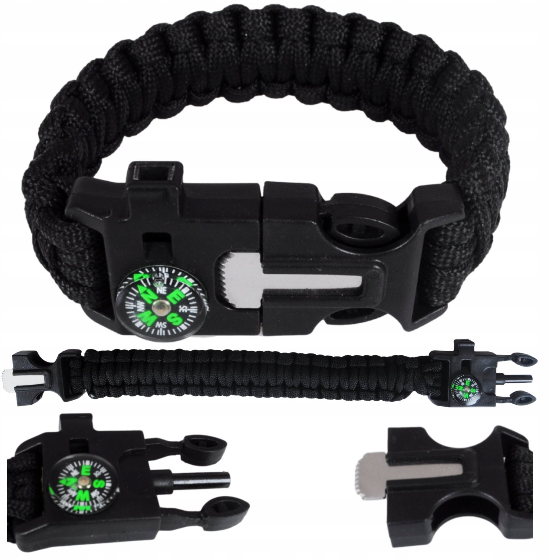 BRANSOLETKA SURVIVAL 5w1 PARACORD KRZESIWO KOMPAS