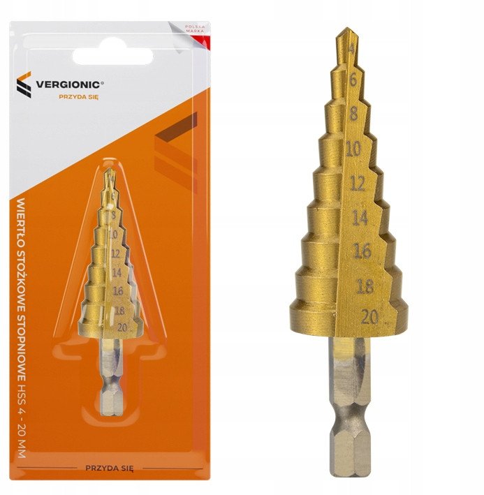 Wiertło stożkowe stopniowe HSS 4-20 mm HEX Do Metalu