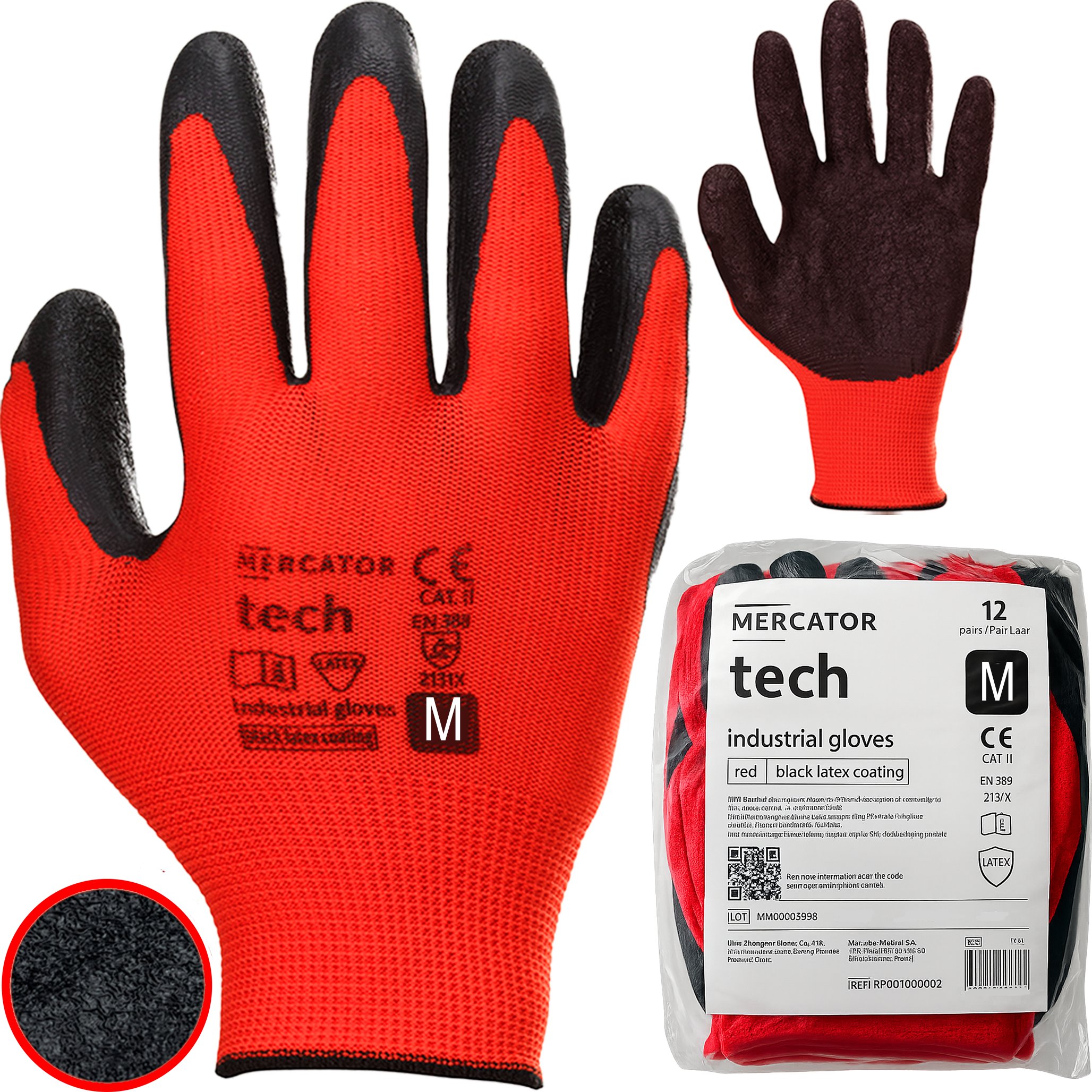 Rękawice Robocze MERCATOR Tech Red+Black Latex - 12 Par (8 - M)
