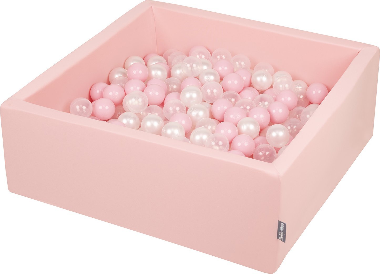 KiddyMoon KiddyMoon Bllebad 90x30cm/200 Blle 7Cm Bllepool mit bunten Bllen fr Babys Kinder Quadrat, rosa:rosa/perle/transparent