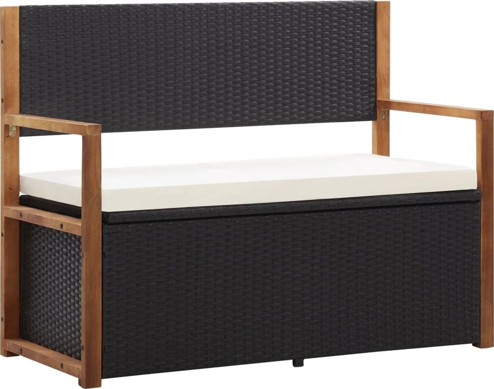 vidaXL Ławka ze schowkiem, 110 cm, rattan PE i drewno akacjowe, czarna