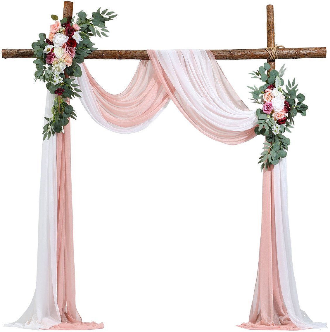 Dekoracja Ślubna - Komplet Kwiatów i Tkanin na Łuk 4-Częściowy Różowy