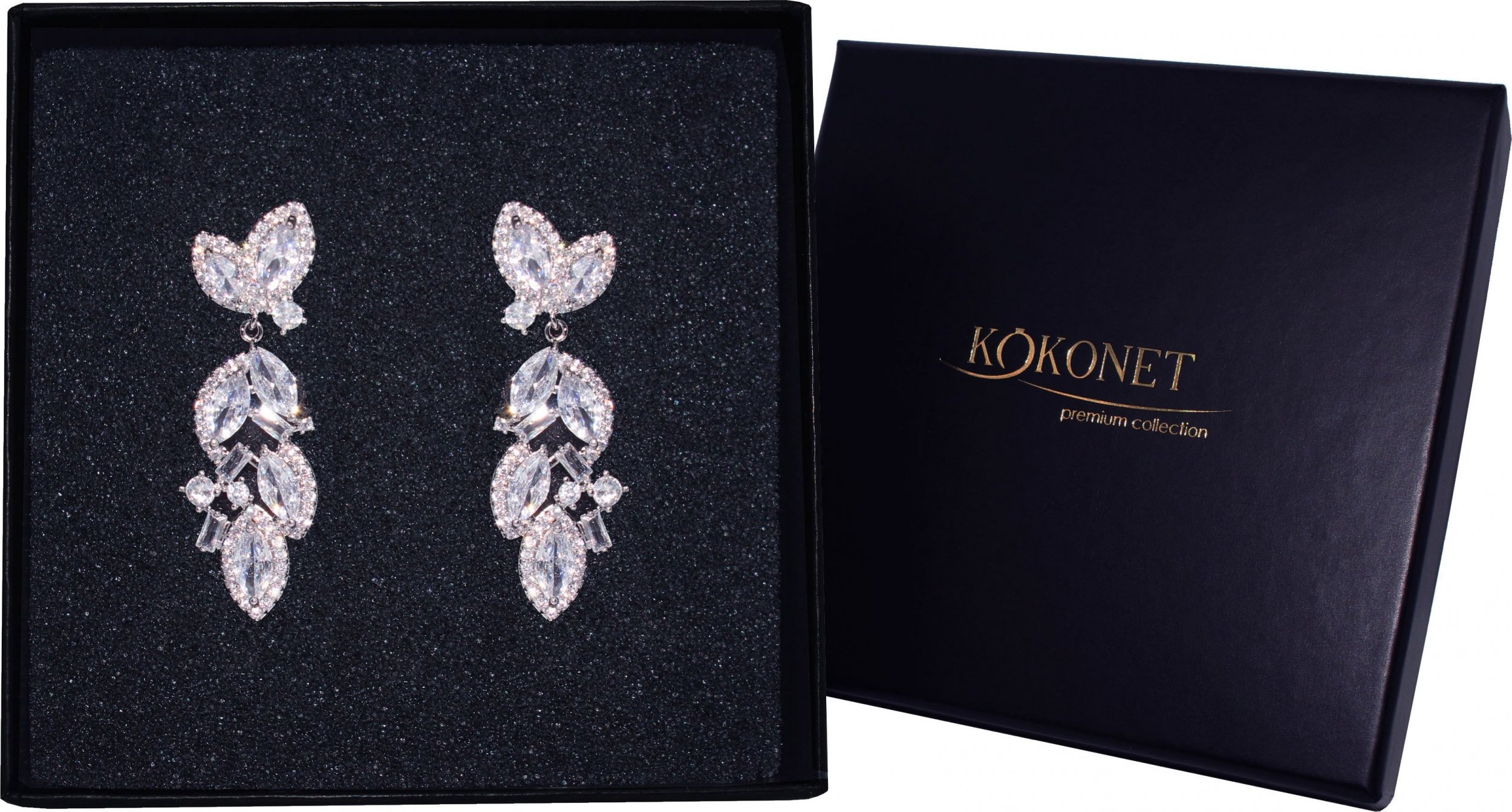 KOKONET Kolczyki wiszące srebrne LISTKAMI prezent pudełko