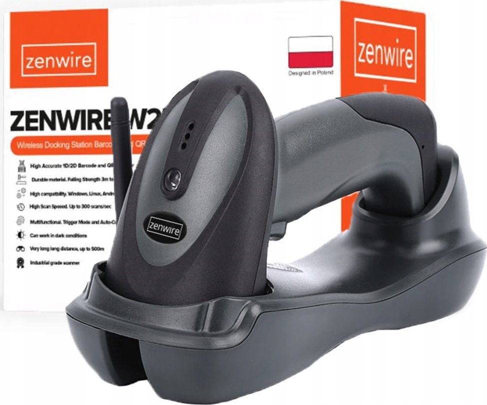 Czytnik kodów kreskowych Zenwire Czytnik Skaner Kodów Kreskowych EAN ze Stacja Dokującą USB Bezprzewodowy 1D Zenwire W903