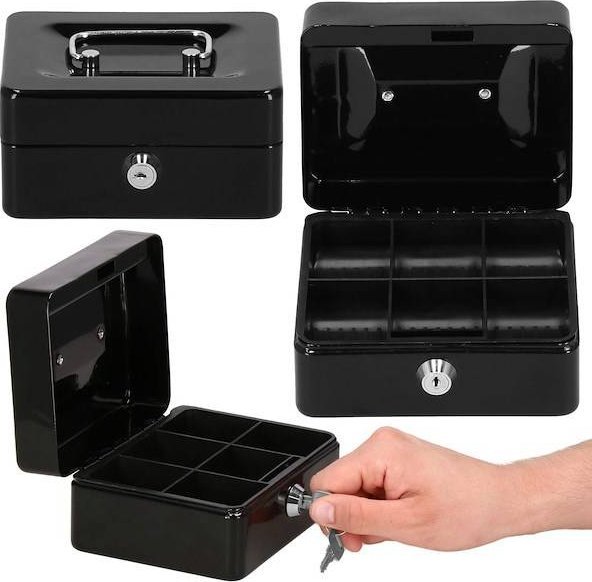 Springos Kasetka na pieniądze 15x12x8 cm metalowy sejf pudełko czarne UNIWERSALNY