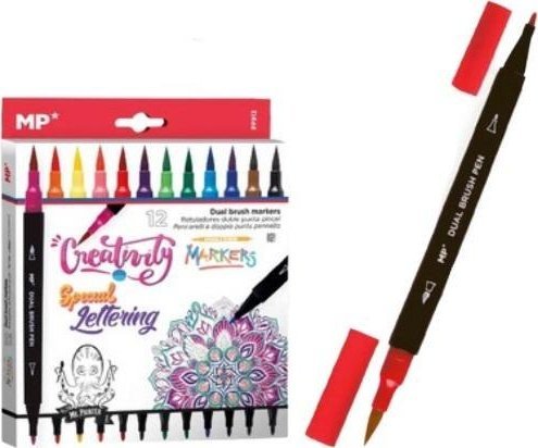 Teka Markery dwustronne pędzelkowe 12 kolorów MP