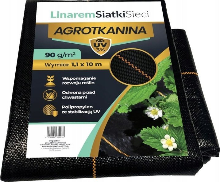 Linarem SiatkiSieci AGROTKANINA 90G 1,1x10m CZARNA AGROWŁÓKNINA UV 3%